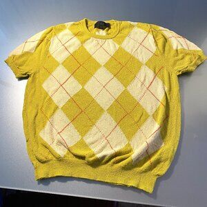 Zara Girl's Argyle Lime Green Lightweight Crew Neck Short Sleeved Sweater Size M